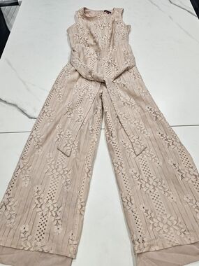 Vince Camuto Blush Lace Sleeveless Jumpsuit with Self Tie